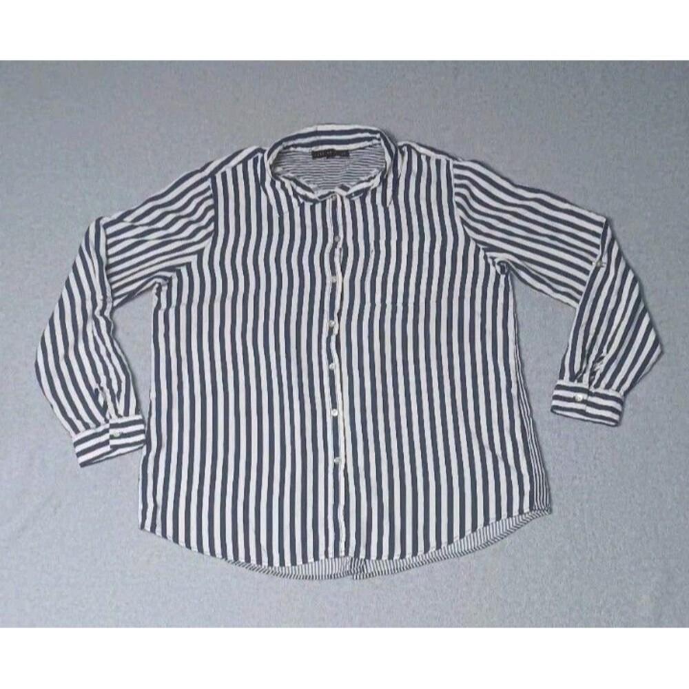 Jane And Delancey Long Sleeve Button Up Womens Size XL Navy Blue And White...